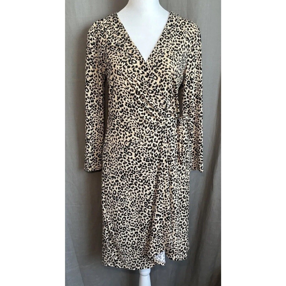 BCBG Maxazria Womens Size Small Leopard Animal Print Faux Wrap Dress